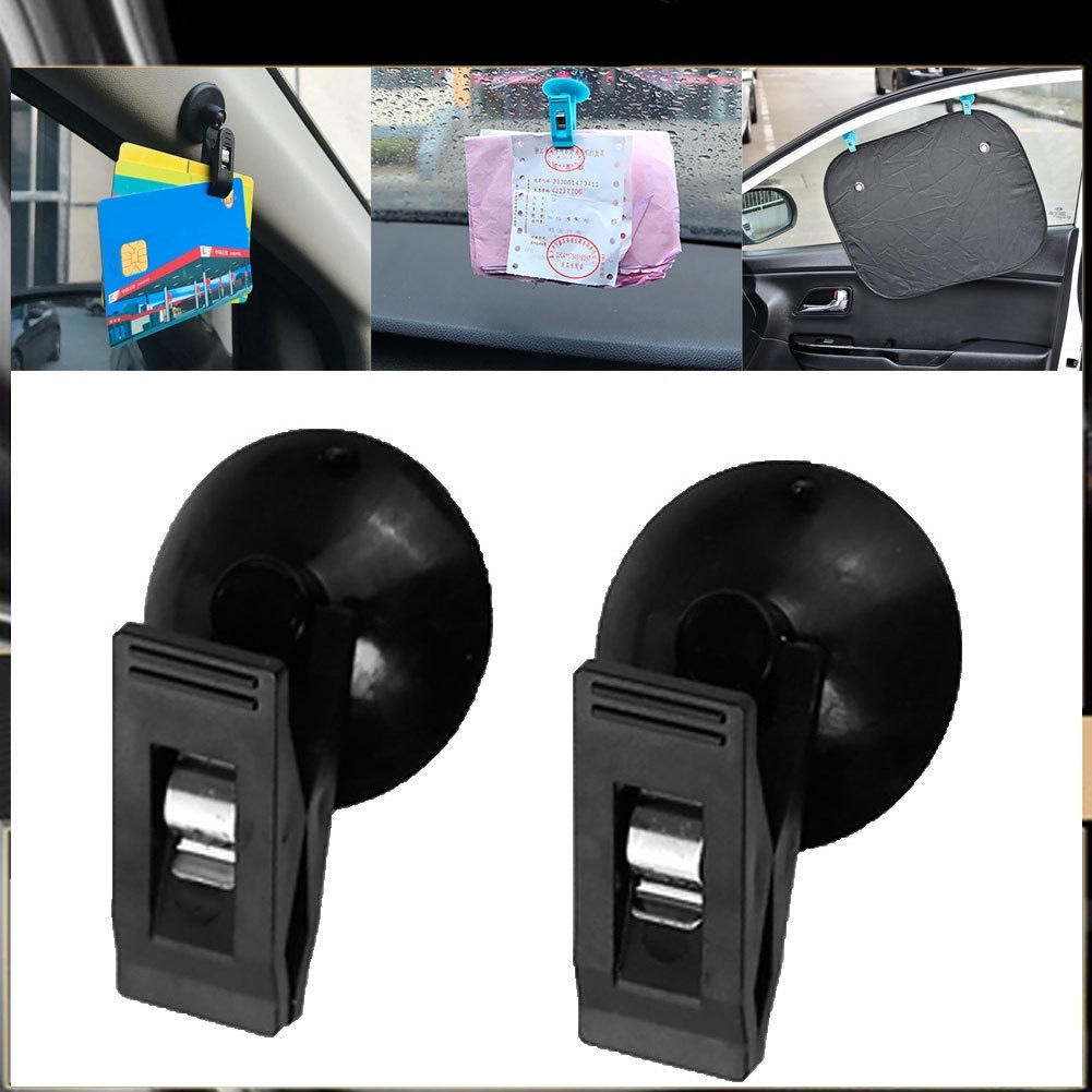 Bộ 2 kẹp có giác hút chân không mini giữ thẻ khăn rèm cửa xe hơi ô tô