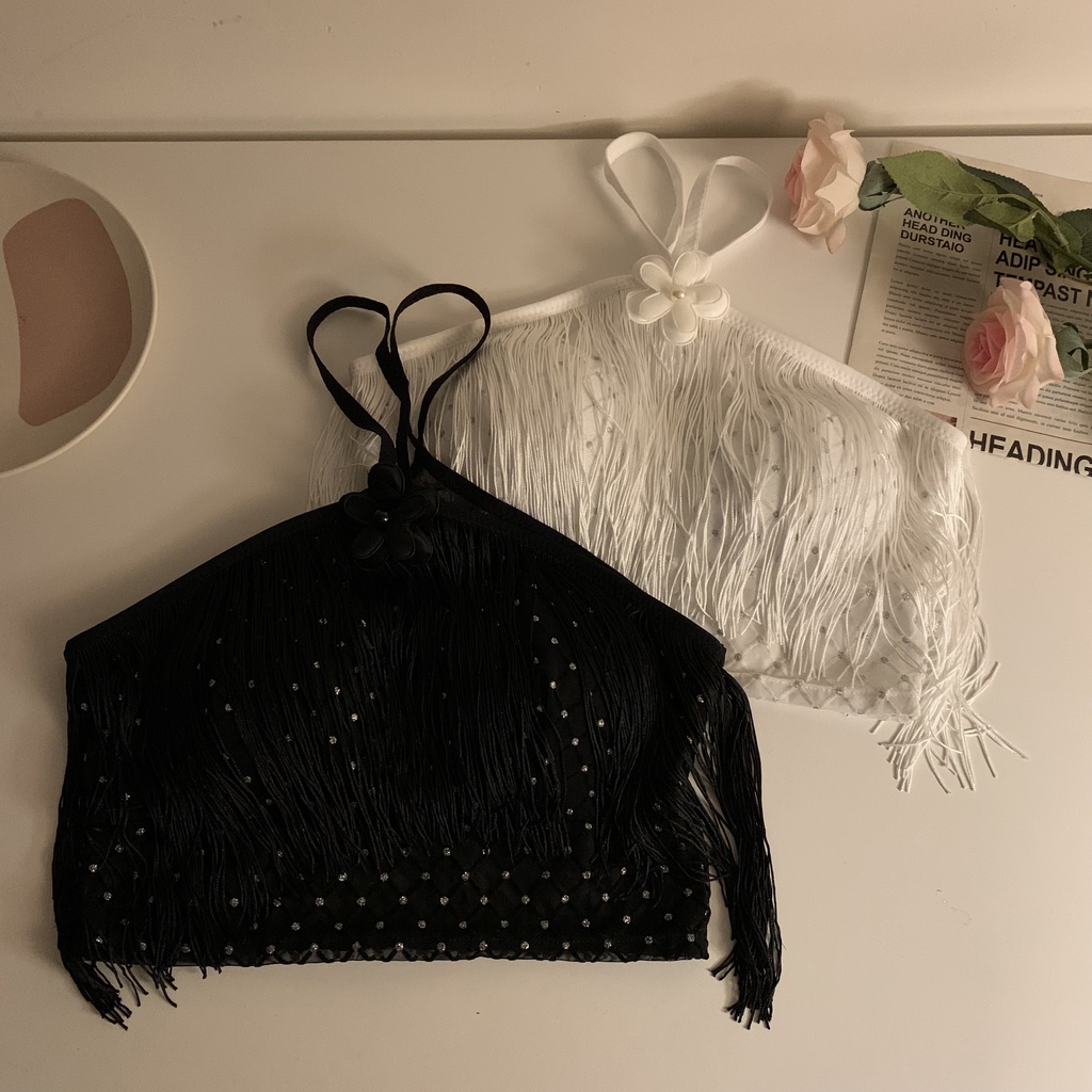 QKOOLE Áo Quấn Ngực  Phối Tua Rua Và Đệm Ngực Có Thể Tháo Rời Cho Nữ