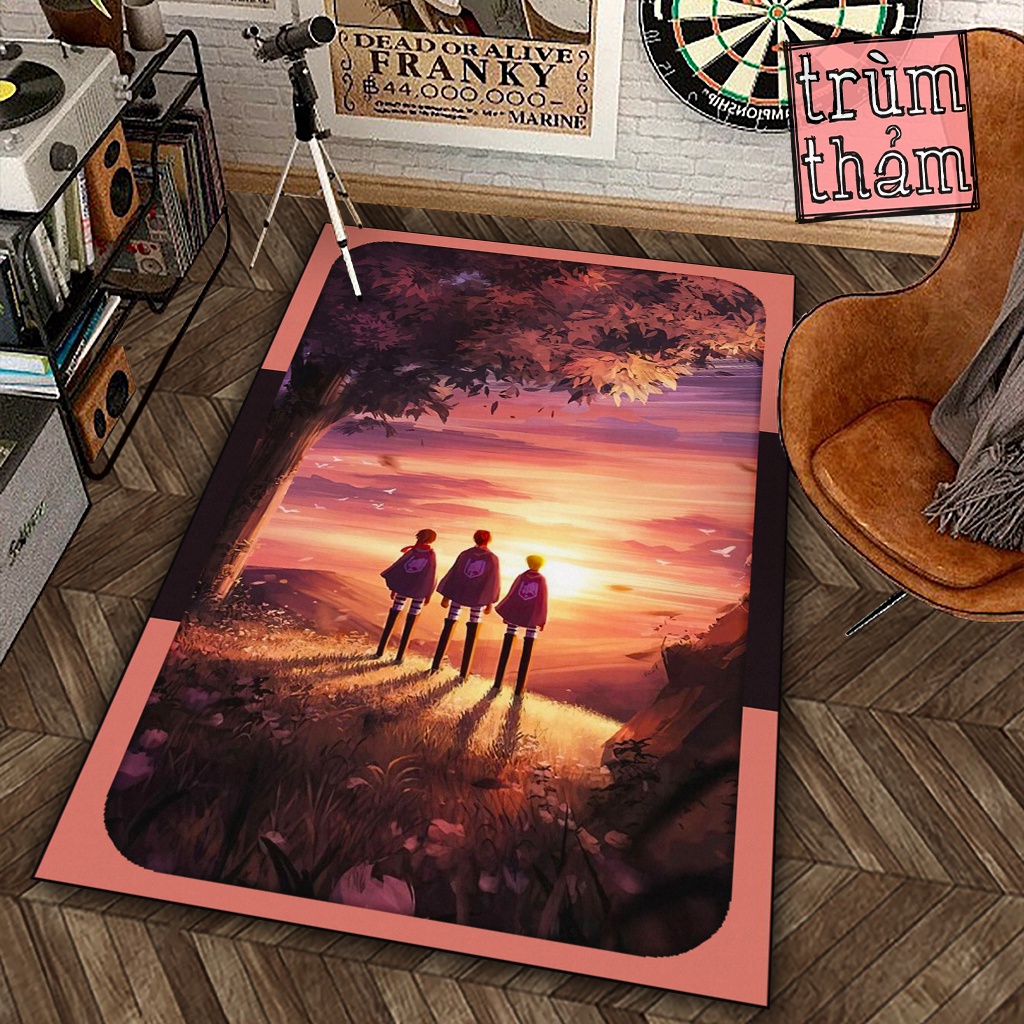 Thảm Trang Trí Attack On Titan Bộ Ba Eren Mikasa Armin Decor Góc Học Tập Làm Việc Phòng Ngủ Phòng Khách Văn Phòng