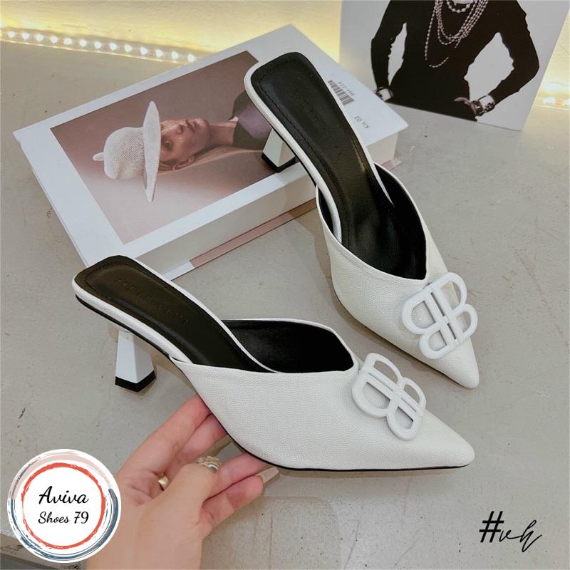 Giày sục mũi nhọn khoá BB da sần mờ cao 4cm xinh xắn hót tread new 2022