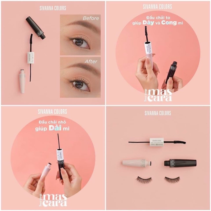 Mascara Hai Đầu Sivanna Super Model 5X Long HF893, 6X HF891 Two Step, Double Extension Giúp Làm Dày, Dài, Cong Tự Nhiên
