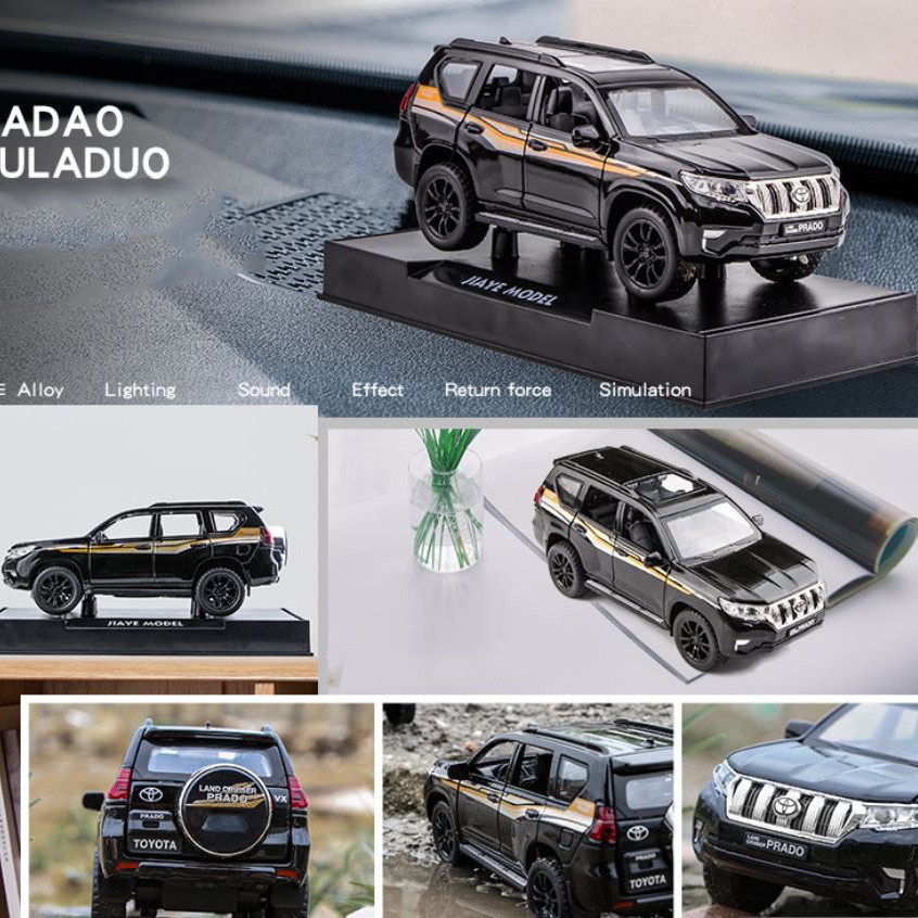 Xe mô hình kim loại Toyota Prado tỷ lệ 1:32 chạy cót, mở được cửa, có đèn | Xe oto đồ chơi cho bé