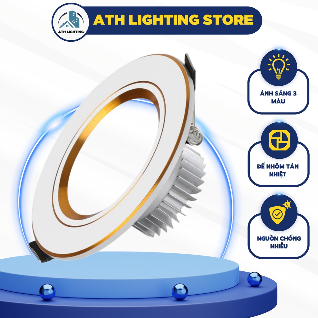 đèn led âm trần 7w trang trí cao cấp, loại đèn downlight ầm trần 3 chế độ màu phi 90 chống loá thế hệ mới