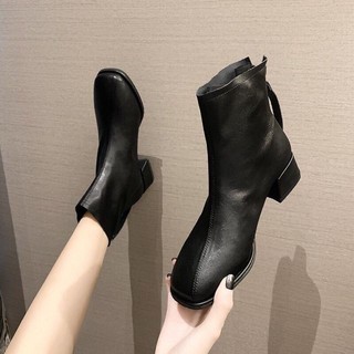 Bốt da mềm cổ lửng khoá sau big size 35-43 - hàng quảng châu