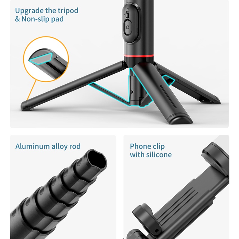 Gậy Tự Sướng Bluetooth Không Dây Q12S Gập Lại Được Bằng Hợp Kim Nhôm Có Đèn Led Cho iphone Xiaomi Samsung Android Ios