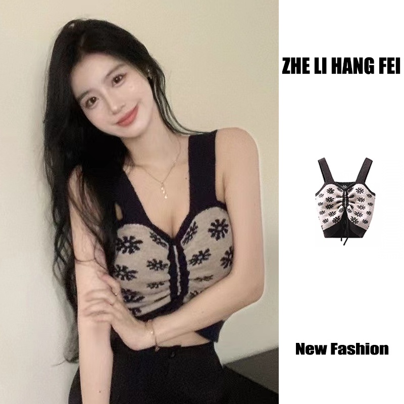 ZHELIHANGFEI Áo Dệt Kim Hai Dây Cột Dây Lưng Cao Trẻ Trung Quyến Rũ Dành Cho Nữ