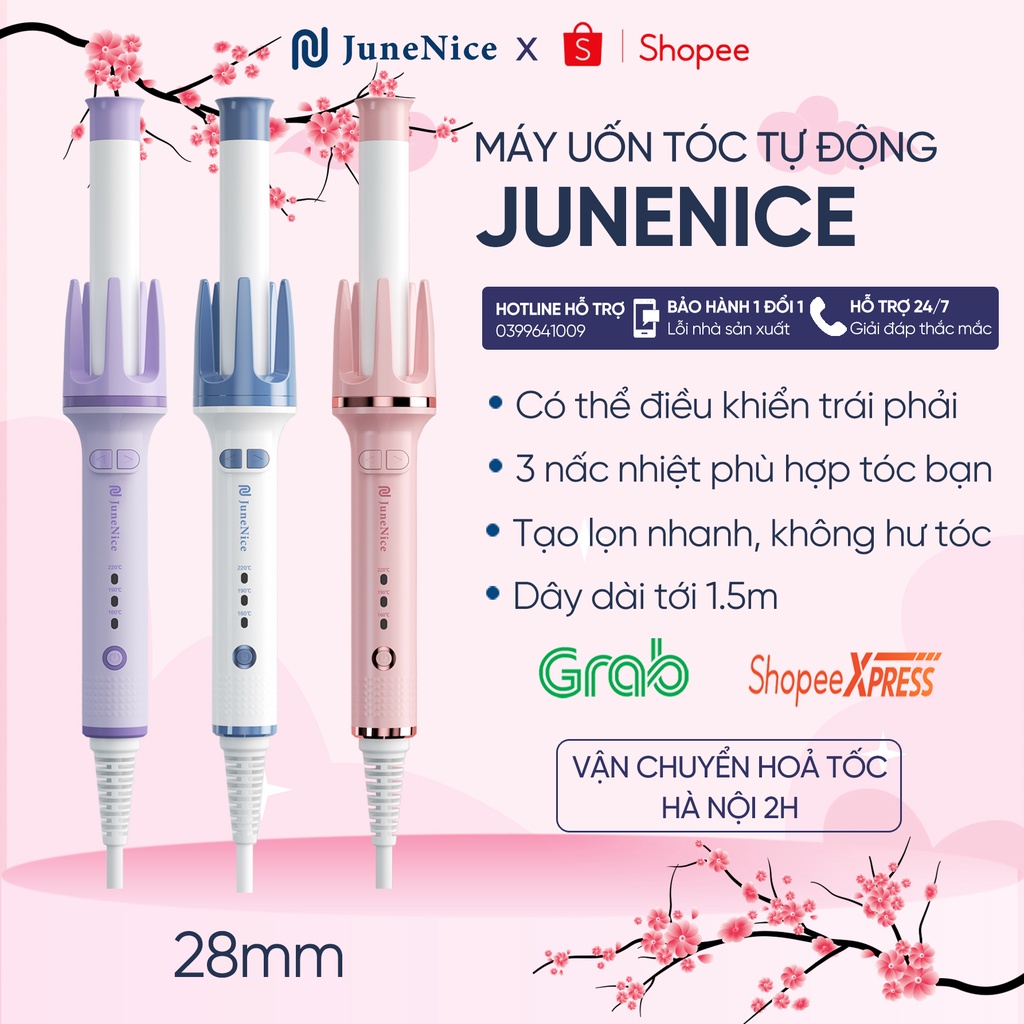 Máy uốn tóc tự động JuneNice lõi gốm 28mm giảm hư tổn tóc và tạo nên lọn tóc tự nhiên với đa màu sắc