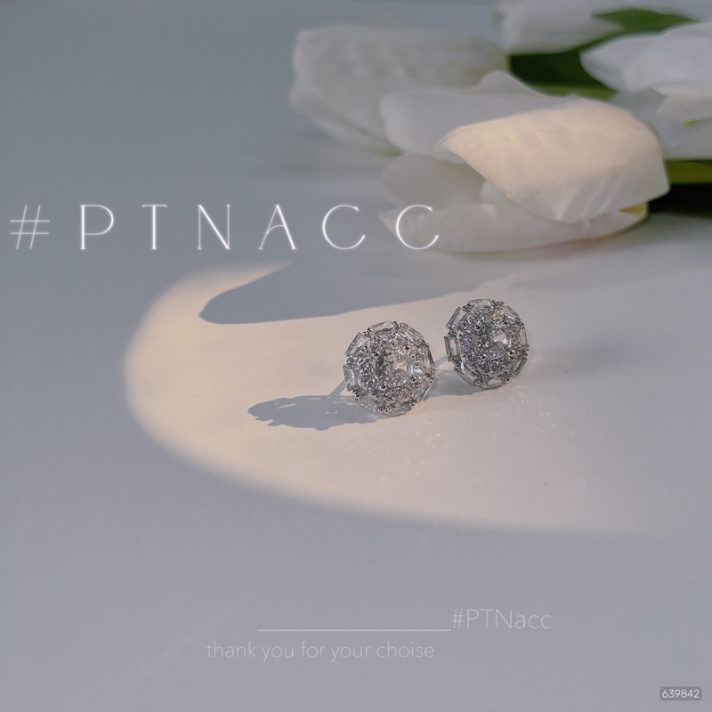 Bông tai, khuyên tai xi bạc kim đính đá paguet dáng tròn siêu sáng .PTNACC.
