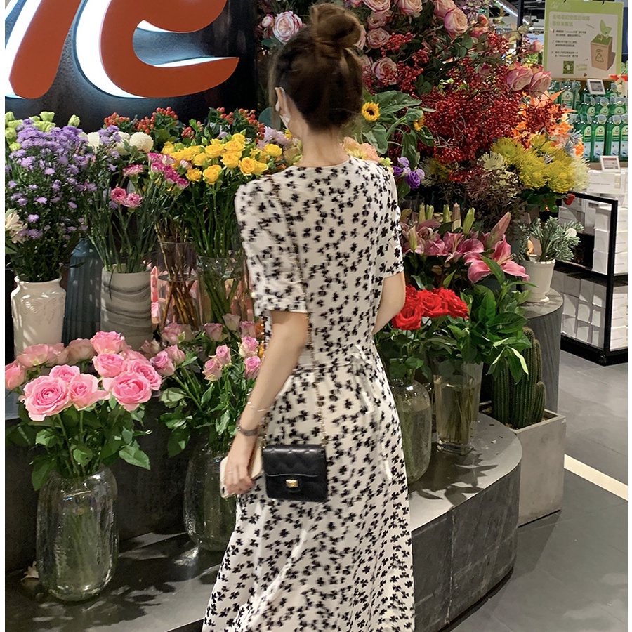 Đầm Hoa Dáng Dài Cổ V Thời Trang Mùa Hè Pháp Quý Phái