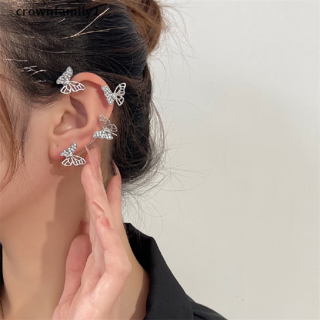 [crownfamily1] Bông Tai Kẹp Vành Tai Kim Loại Hình Bướm Đính Đá Zircon Lấp Lánh Thời Trang Không Cần Xỏ Khuyên Dành Cho Đám Cưới [VN]