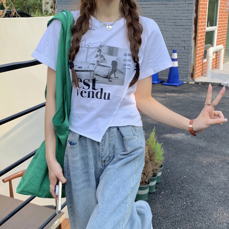 Áo Thun Tay Ngắn Dáng Ôm In Họa Tiết Phong Cách Hàn Quốc Thời Trang Cho Nữ