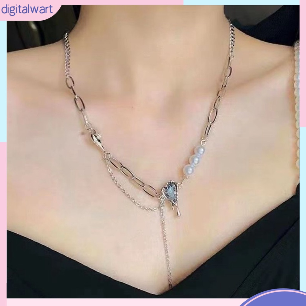 [DIWA] Vòng cổ Mặt Hình Trái Tim Đính Pha Lê Giả Phối Tua Rua Mạ Điện Trang Trí Phong Cách Cuộc Sống Hàng Ngày