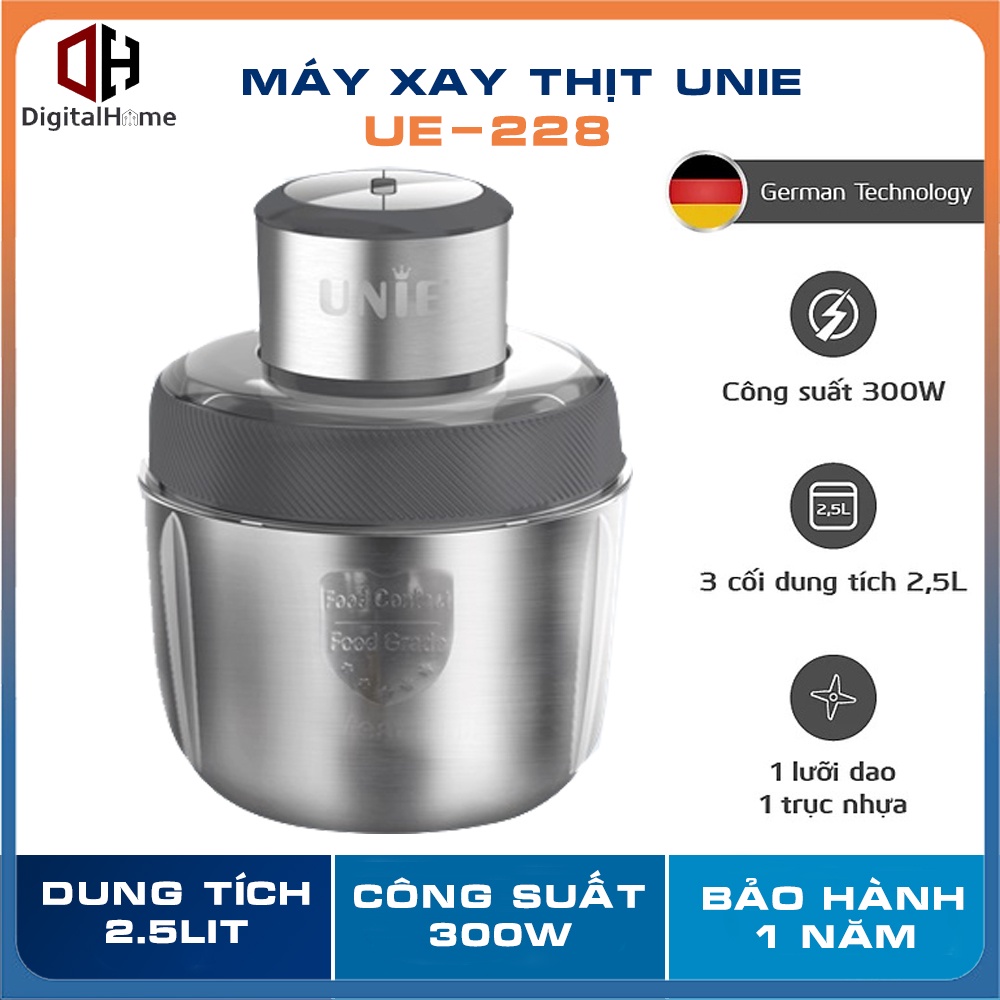 Máy Xay Thịt Unie UE228, 3 Cối inox 2.5Lit - 300W, Bảo Hành Chính Hãng 1 Năm