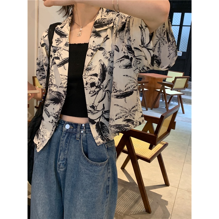 「 WELOVE1 」Áo Sơ Mi Ngắn Tay Dáng Rộng In Hoa Kiểu Vintage Trung Hoa Thời Trang Mùa Hè Cho Nữ