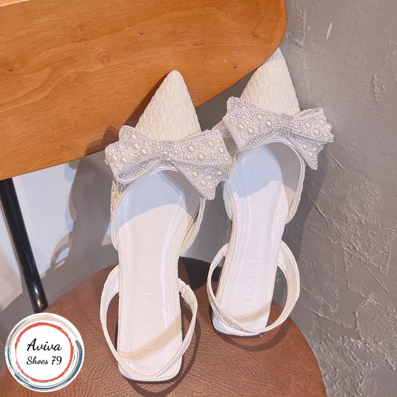 Giày sục mũi nhọn sandab Nơ ngoc hot  siêu hót 2023