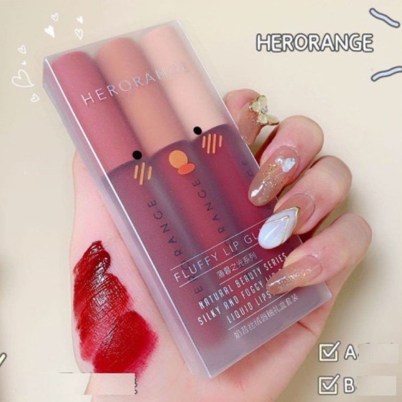 Set 3 Son Kem Lì Herorange Fluffy Lip Glaze