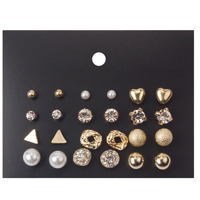 Set 12 Đôi Khuyên Tai Mạ Vàng Đính Đá Và Ngọc Trai Nhân Tạo Thời Trang