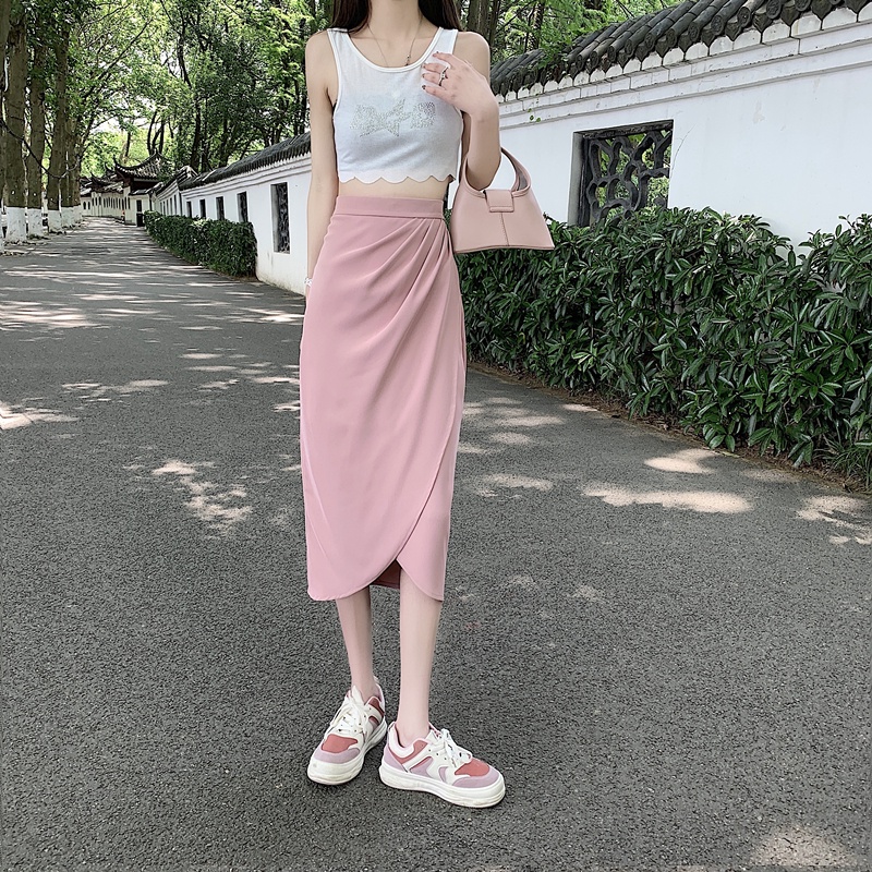 IELGY   Chân Váy Dáng Chữ a Lưng Cao Thiết Kế Không Đồng Đều Thời Trang Dành Cho Nữ