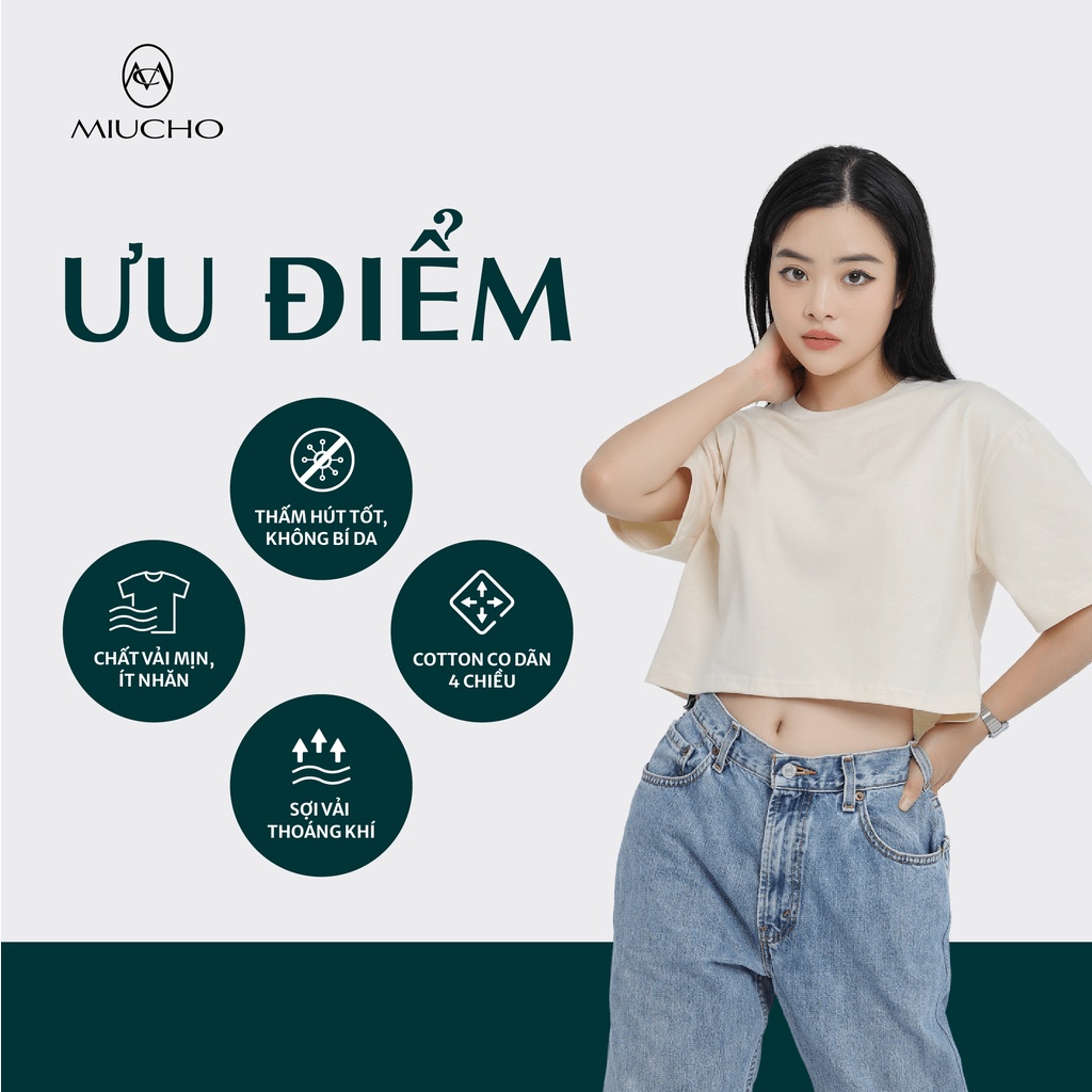 Áo croptop nữ tay ngắn cổ tròn vải thun cotton kiểu hàn quốc CR017 Miucho in hình hoạ tiết