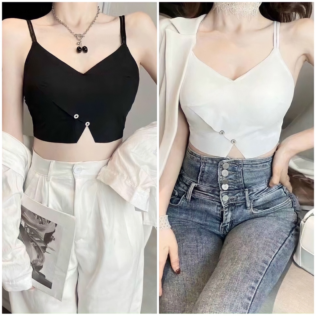 Áo lót mút mỏng Baby Yanna dáng croptop 2 dây lưng thun lạnh - Áo Bra mặc vest vải lót thoáng khí