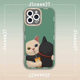 Ốp lưng iphone và samsung xiaomi oppo cạnh vuông Jicase Valentine Mèo Trắng Mèo Đen Cặp Đôi