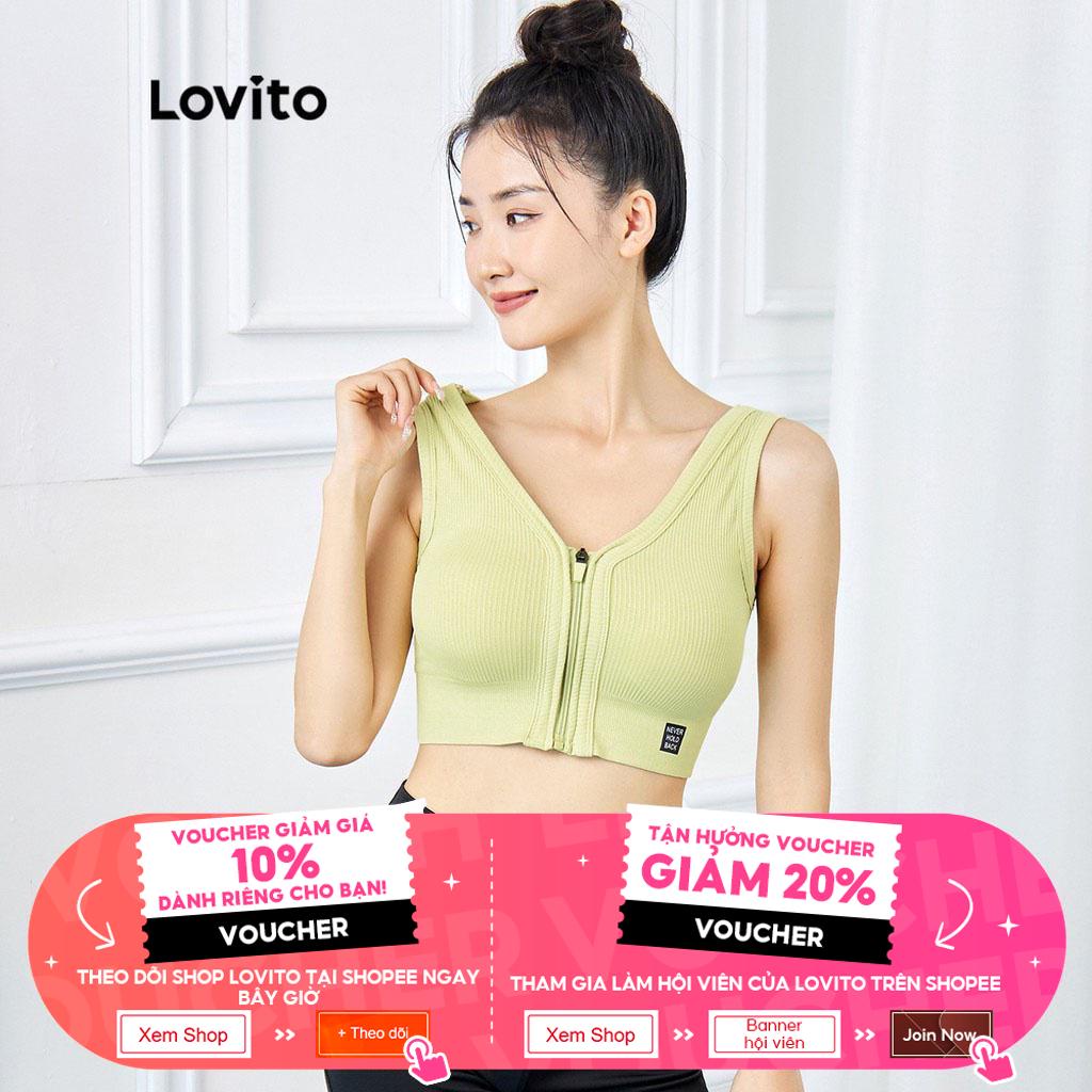 Áo ngực thể thao Lovito nâng ngực khóa kéo trước màu trơn có miếng đệm tháo rời được tập yoga L15X190 (Xanh lá nhạt)