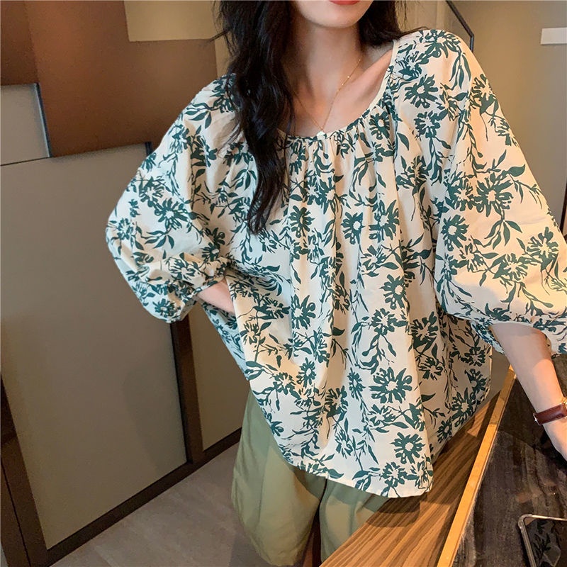 Set Áo Hoa Dáng Rộng + Quần Short Lưng Cao Thời Trang Mùa Hè Phong Cách Retro Mới Cho Nữ