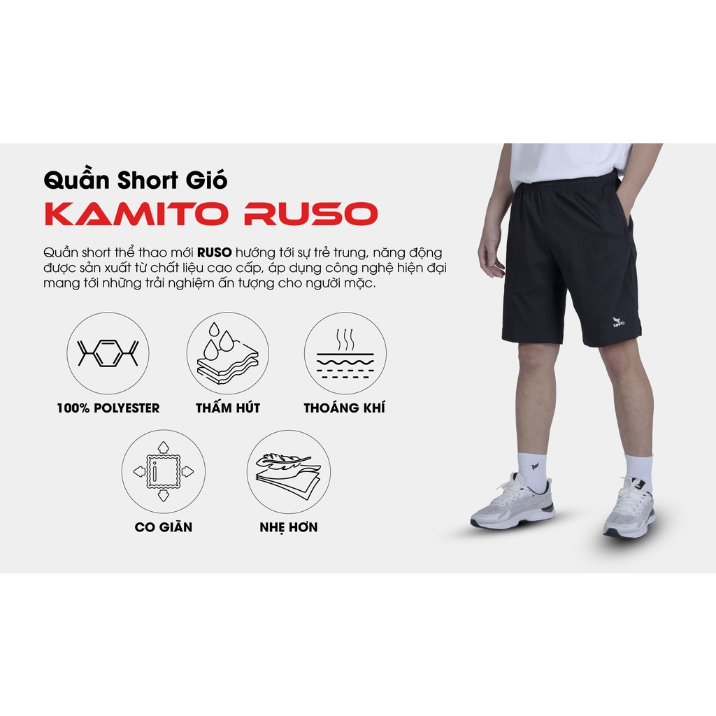 Quần Short Thể Thao Nam RUSO Thương Hiệu Việt Nam KAMITO Chất Liệu Polyester Cao Cấp Co Giãn Tốt,Tự Tin Vận Động