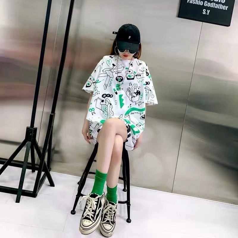 Áo Thun Tay Ngắn Dáng Rộng In Họa Tiết Sáng Tạo Thời Trang 2023 Cho Nữ