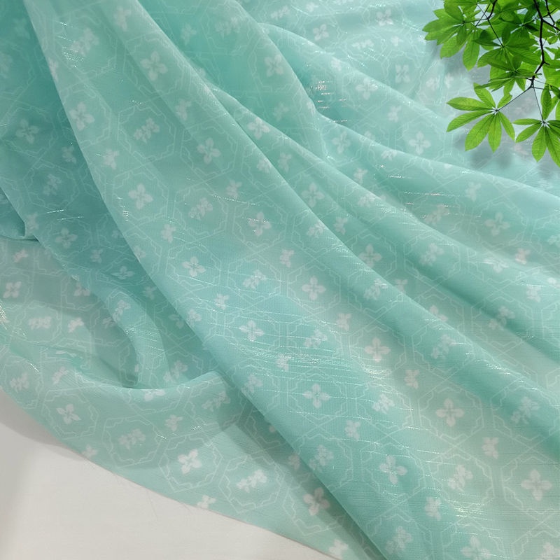 Vải Lụa Voan Xếp Ly Họa Tiết Hoa Xinh Xắn Phong Cách Trung Hoa Cổ Điển