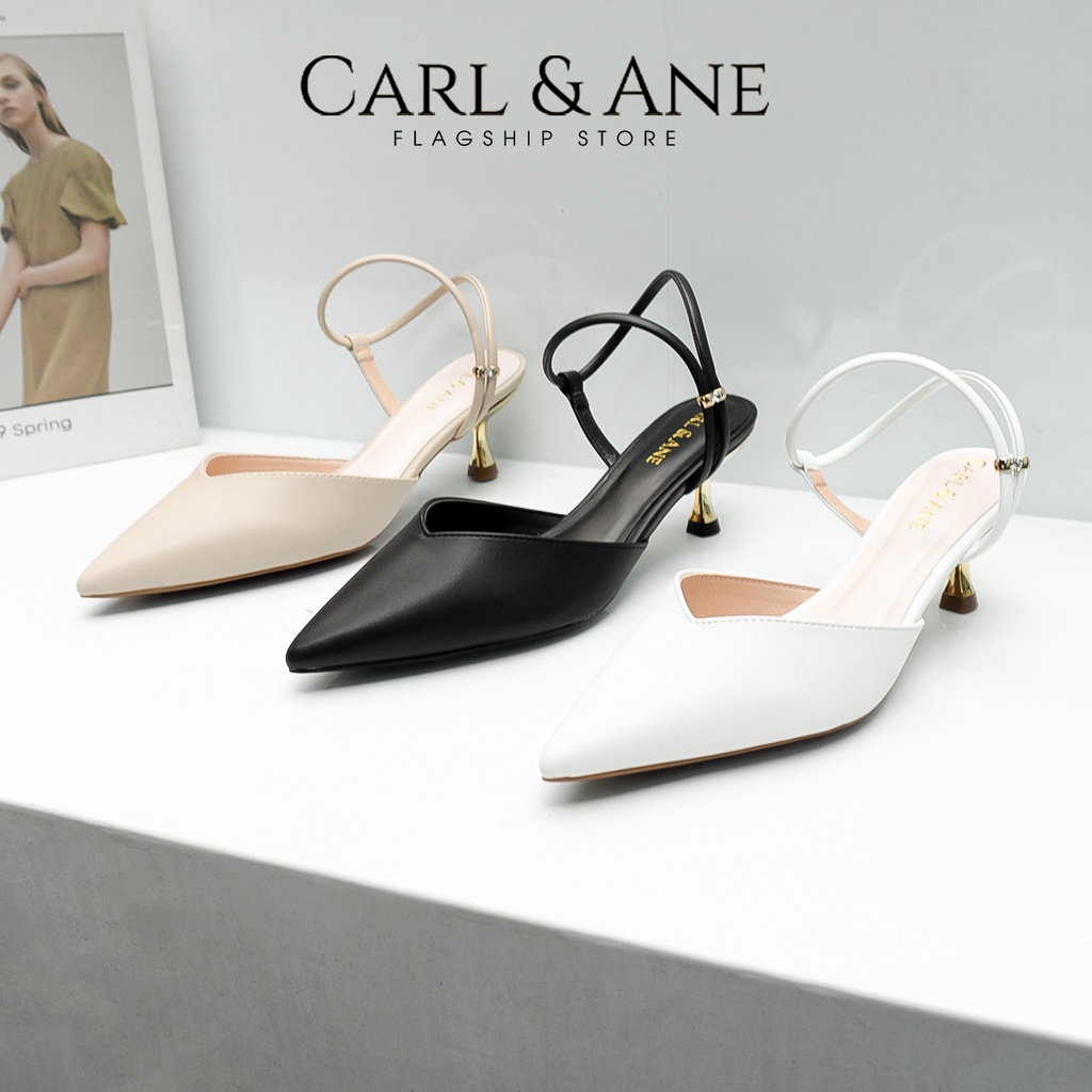 Carl & Ane - Giày bít mũi nhọn cao 5cm gót vàng sang trọng màu đen _ CL019