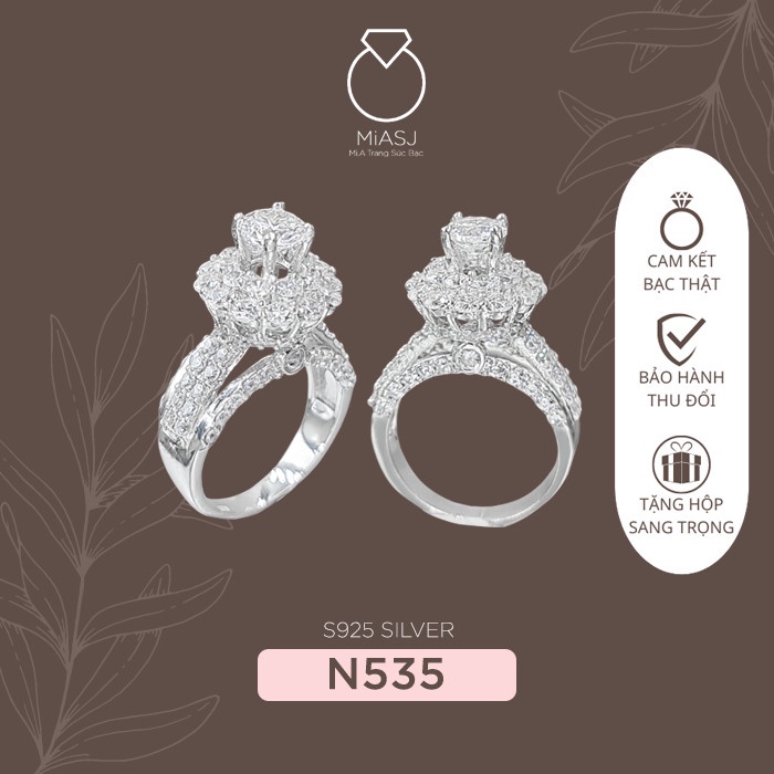 Nhẫn nữ kiểu xoàng Bạc Ý S925 siêu sáng cao cấp miễn phí xi kim N535 | MiASJ Mi.A Trang sức bạc