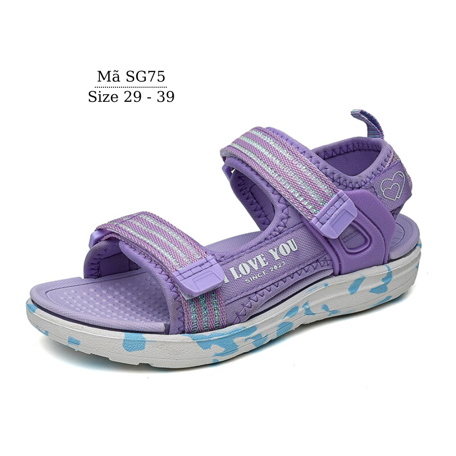 Dép sandal bé gái 5 - 12 tuổi siêu nhẹ quai dán tiện dụng phong cách Hàn Quốc đi học đi chơi SG75