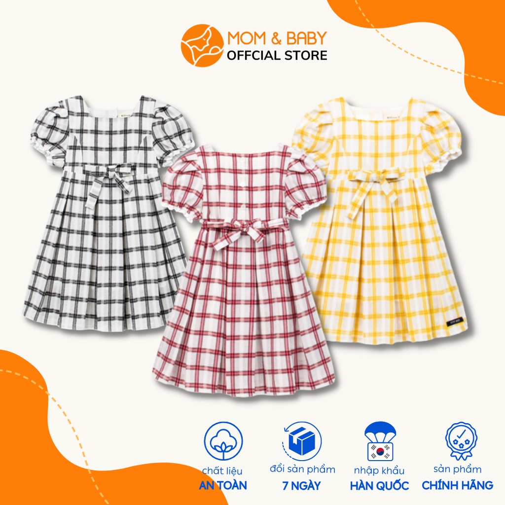 Đầm kaki bé gái thương hiệu Hàn Quốc Petite Mieux sọc caro màu vàng, màu đỏ, màu đen MOM & BABY DMEBC04