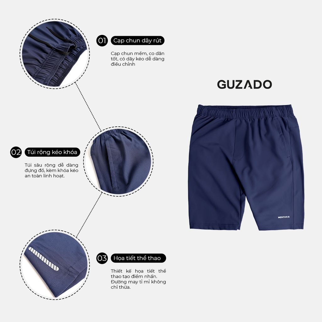 Quần đùi nam thể thao cao cấp Guzado phong cách trẻ trung khỏe khoắn, chất gió đẹp,mát, co giãn thoải mái GSR03