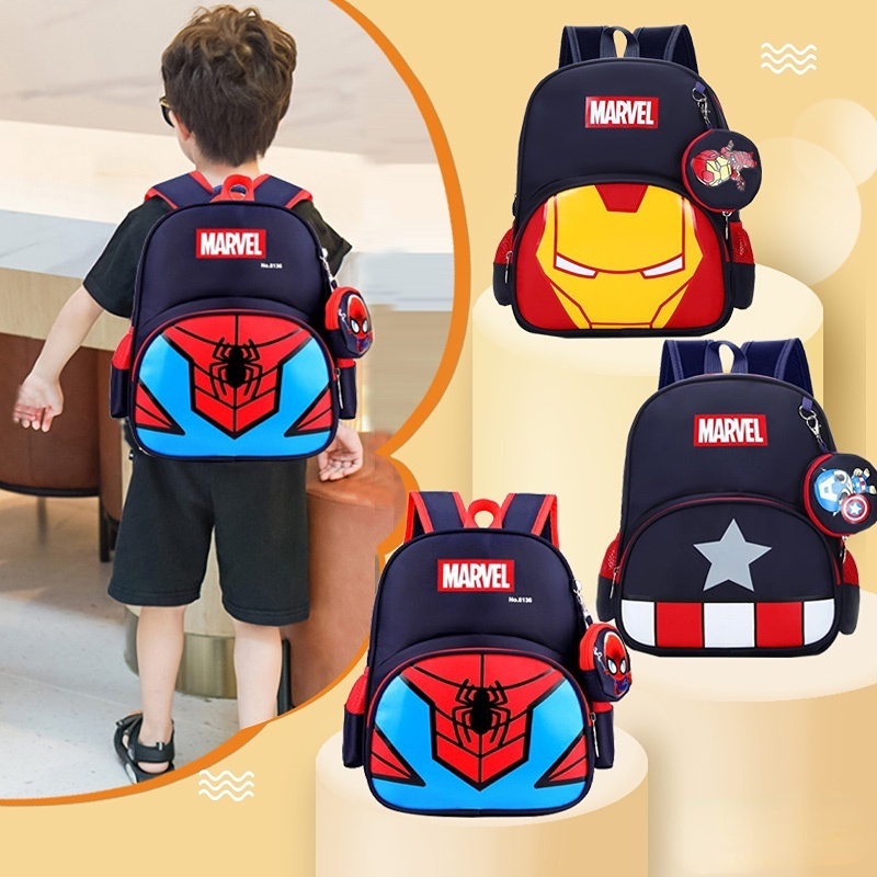 Balo Đi Học Mẫu Giáo Họa Tiết Hoạt Hình Marvel Spiderman Ironman Captain America Cho Bé Trai Paaralan