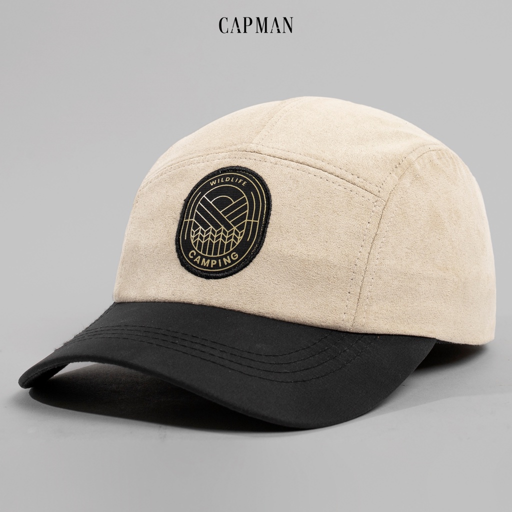 Mũ lưỡi trai thể thao Camping CAPMAN màu kem đen CM49 phom 5panel