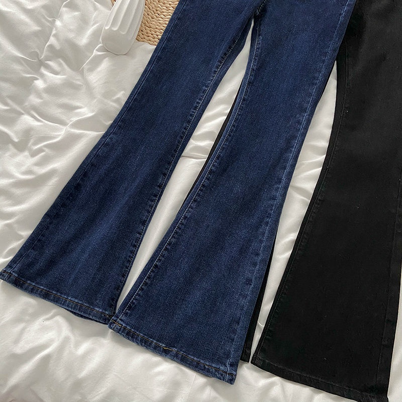 Quần Jean Ống Loe Màu Xanh Đậm Thời Trang Cho Nữ