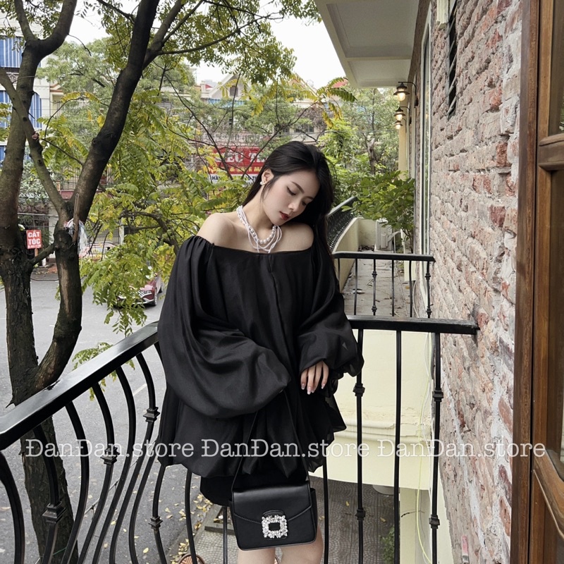 Áo tơ trễ vai dáng bồng tiểu thư công chúa