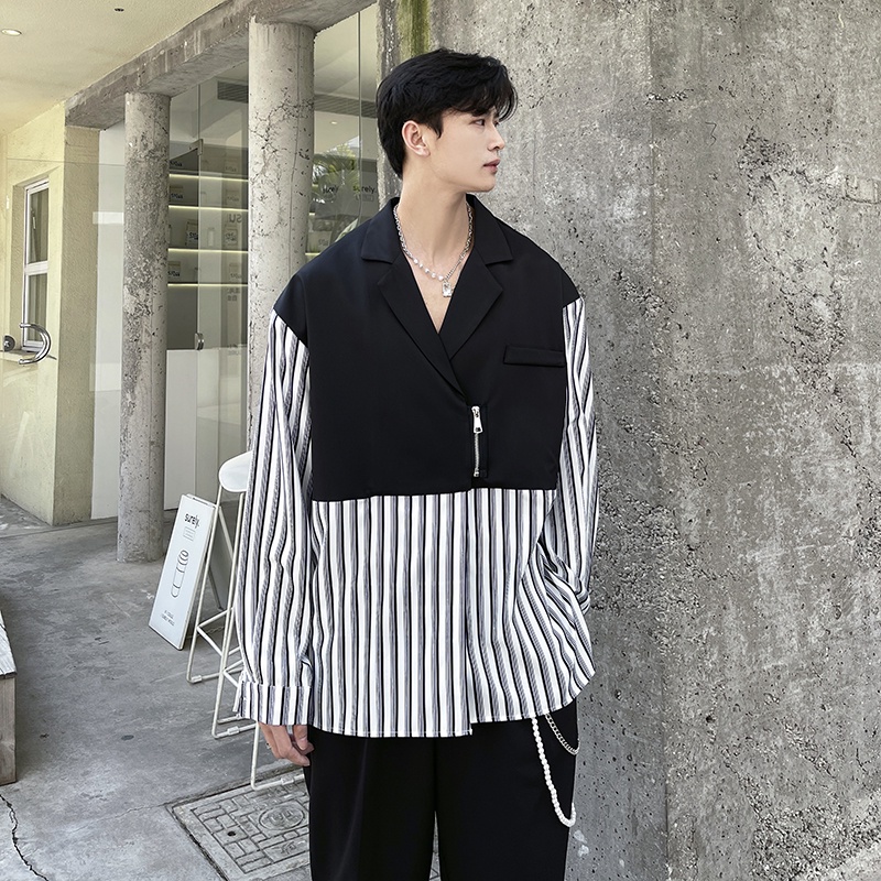 Áo Sơ Mi Tay Dài Khóa Kéo Họa Tiết Kẻ Sọc Nhiều Màu Sắc Phong Cách Hàn Quốc Thời Trang Cho Nam