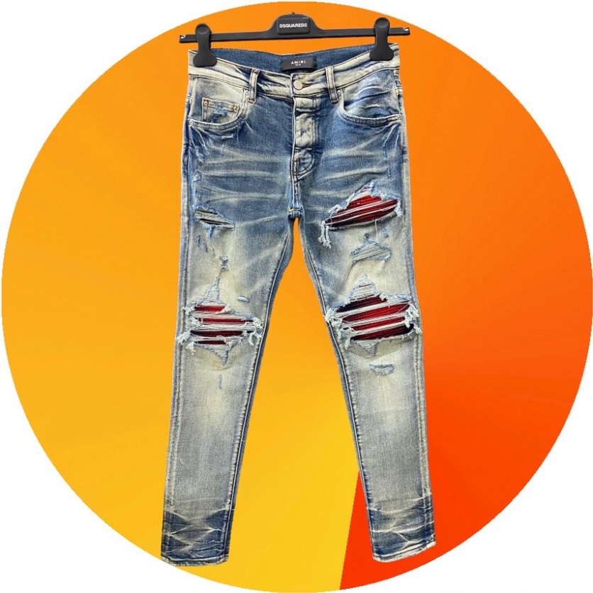 Quần Bò Amiri Mài Xanh Khói Gối Đỏ Quần Jeans Nam Slimfit Wash Amiri màu xanh loang chất co dãn 4 chiều | BigBuy360 - bigbuy360.vn