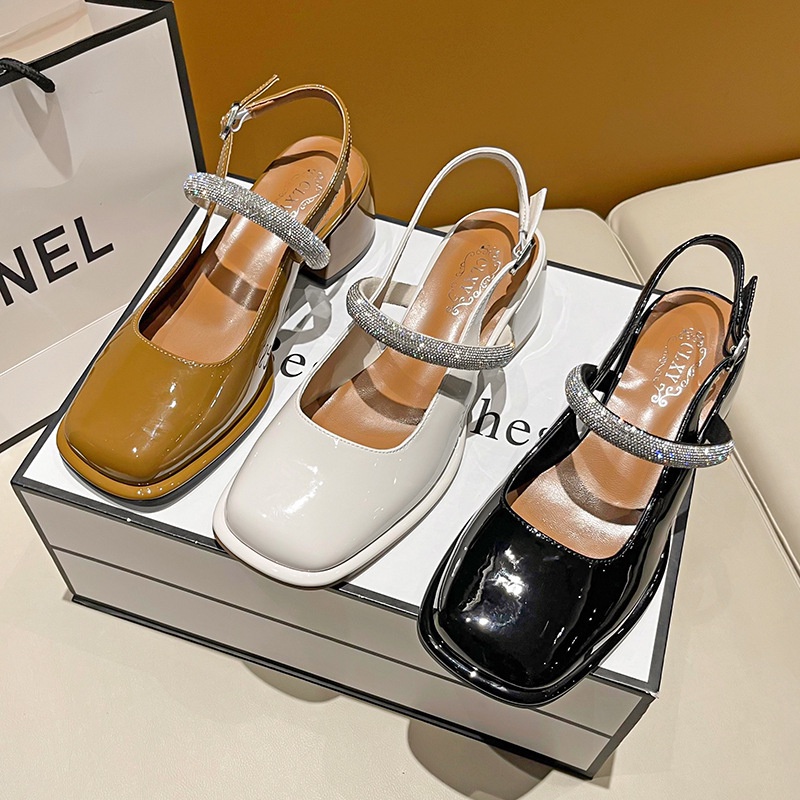 Giày búp bê cao gót một từ với gót dày quá giang cổ tích thiết kế phong cách cổ tích thích hợp Giày cao gót Baotou