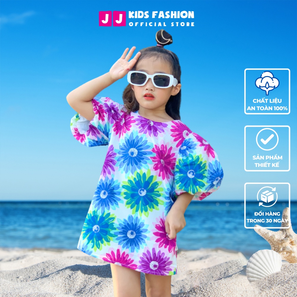 Váy cho bé gái thiết kế hoa cúc tay phồng chất vải kate - JJ Kids