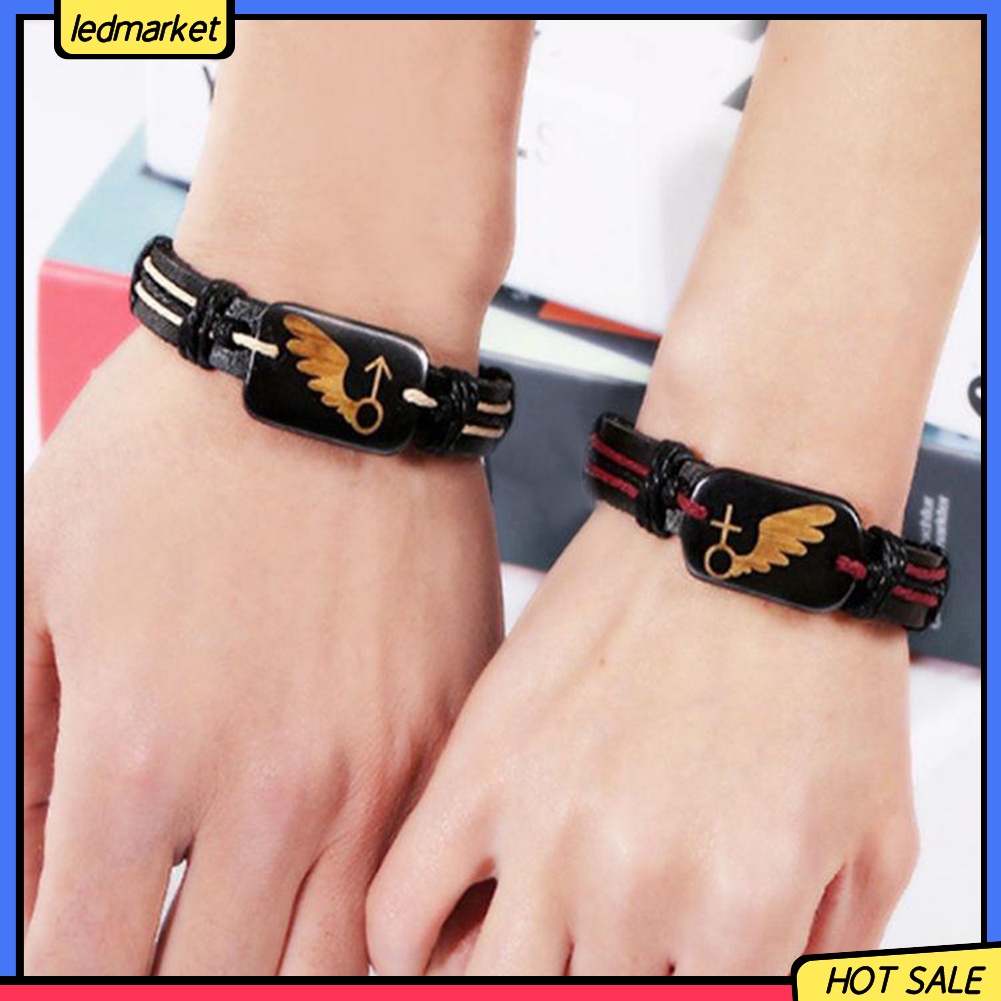 Vòng Tay Giả Da Dây Bện Phối Đèn Led Phong Cách Punk Cổ Điển Dành Cho Nam Nữ