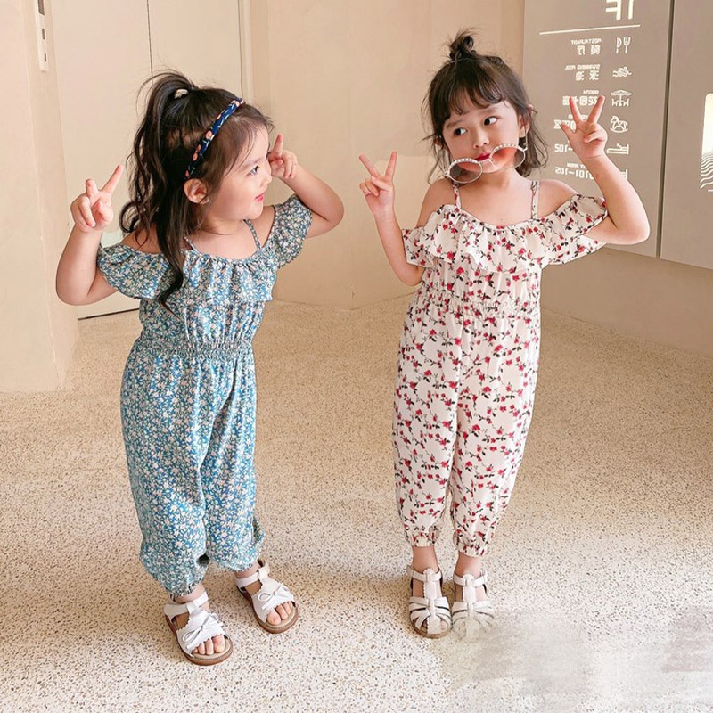 Áo liền quần IQ ANGEL in hoa hở vai thời trang dành cho bé gái