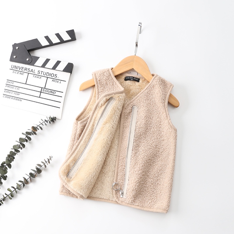 Áo Khoác Sát Nách Lót Nhung Màu Trơn Thời Trang Mùa Đông Cho Bé