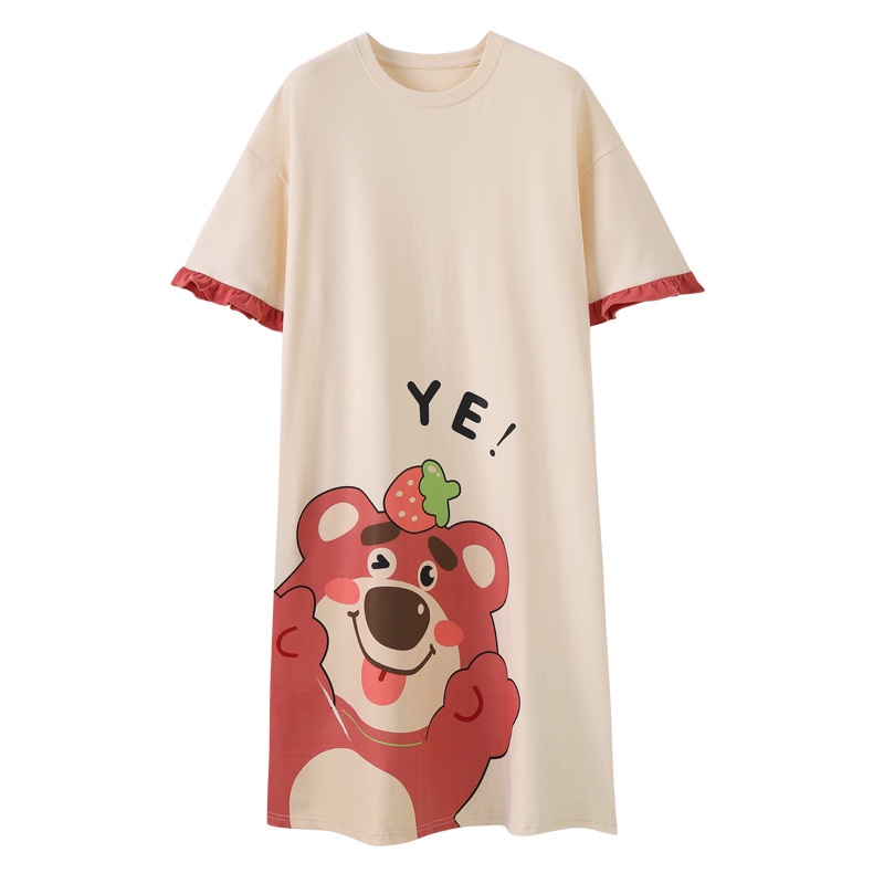 Đầm Ngủ Tay Ngắn In Họa Tiết Hoạt Hình Phong Cách Hàn Quốc Dễ Thương Thời Trang Cho Nữ La188