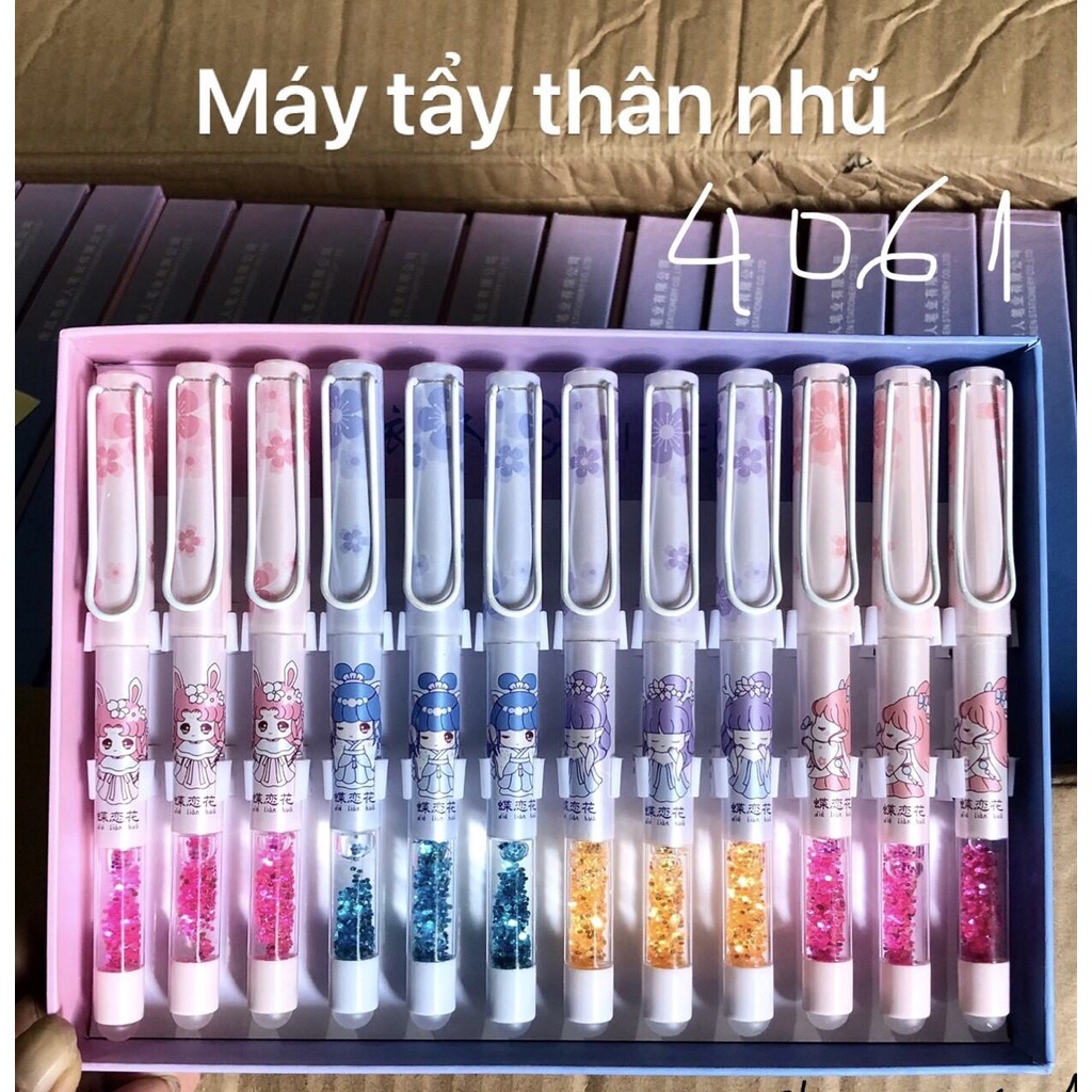 Bút máy tẩy/xóa được mẫu kim tuyến cute, ngòi kim tinh mài - bút có sẵn ống mực.Linzstore89