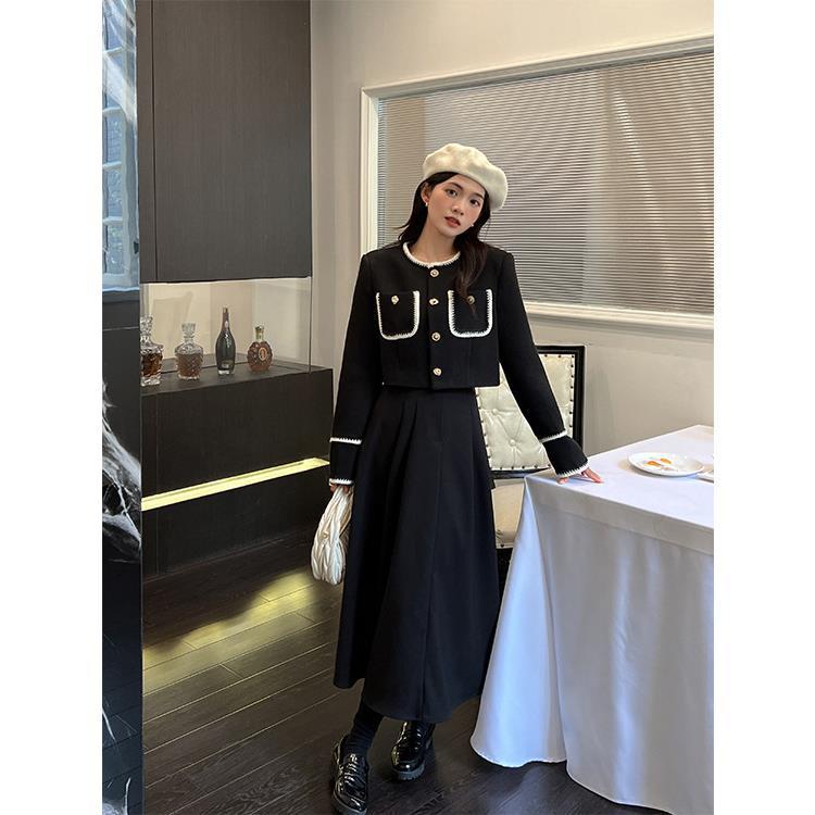 Set đồ nữ - Váy nhung dáng dài Quảng Châu thiết kế dài tay phối viền ren tiểu thư KimAnh Fashion