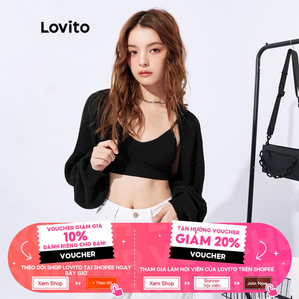 Áo cardigan Lovito tay dài mở phía trước màu trơn phong cách thường ngày Hàn Quốc L32FW062 (màu đen) | BigBuy360 - bigbuy360.vn